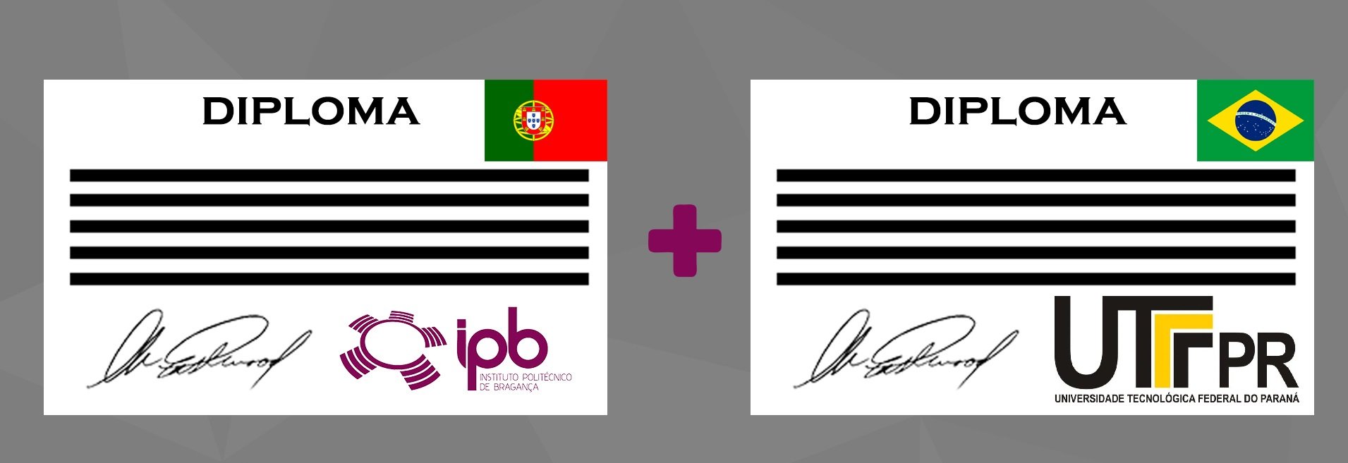 Dois diplomas, um do IPB de Portugal e outro da UTFPR do Brasil